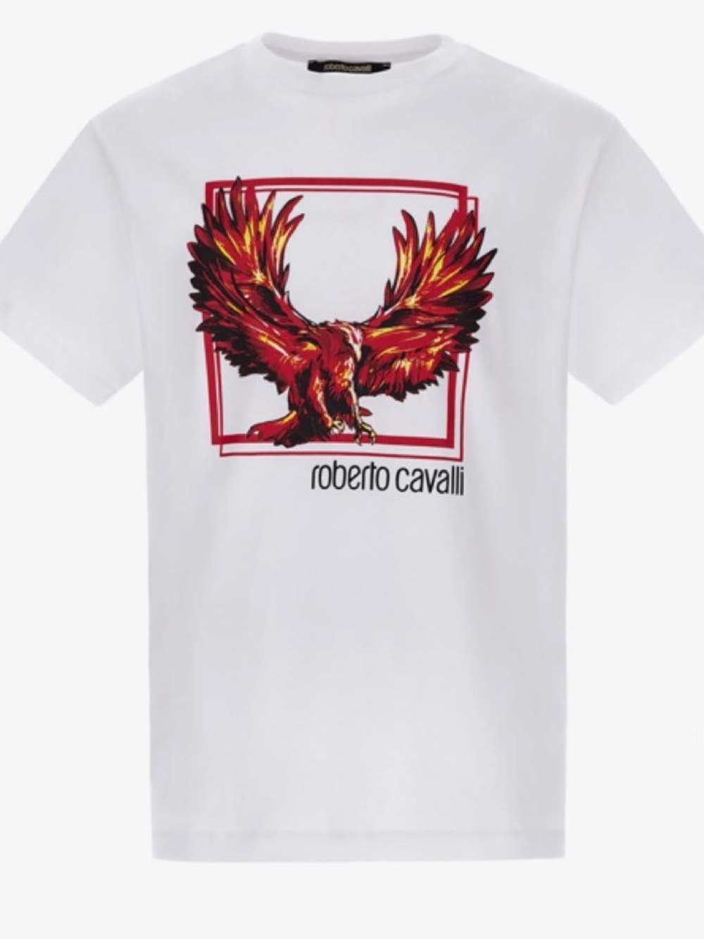 Roberto Cavalli White Tee with Red & Gold Eagle Motif